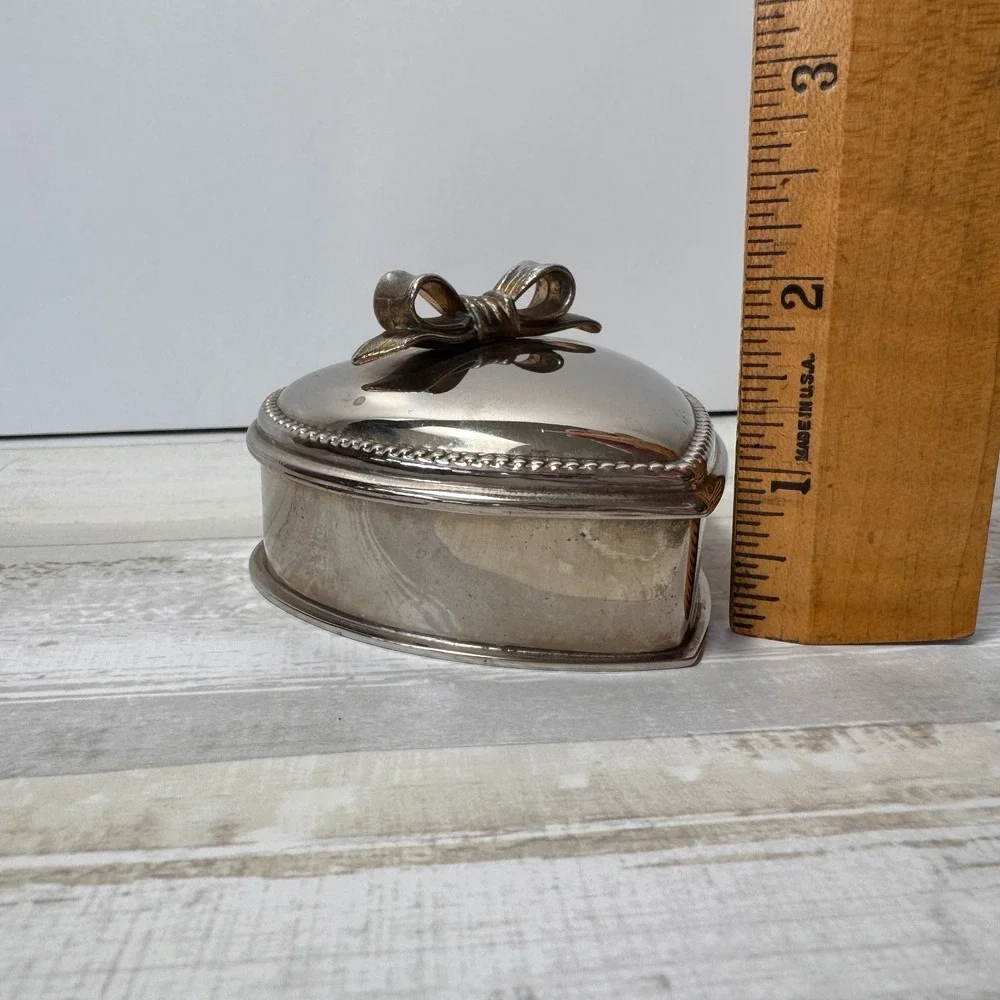 Vintage Silver Plate Heart-Shaped Velvet-Lined Trinket Box